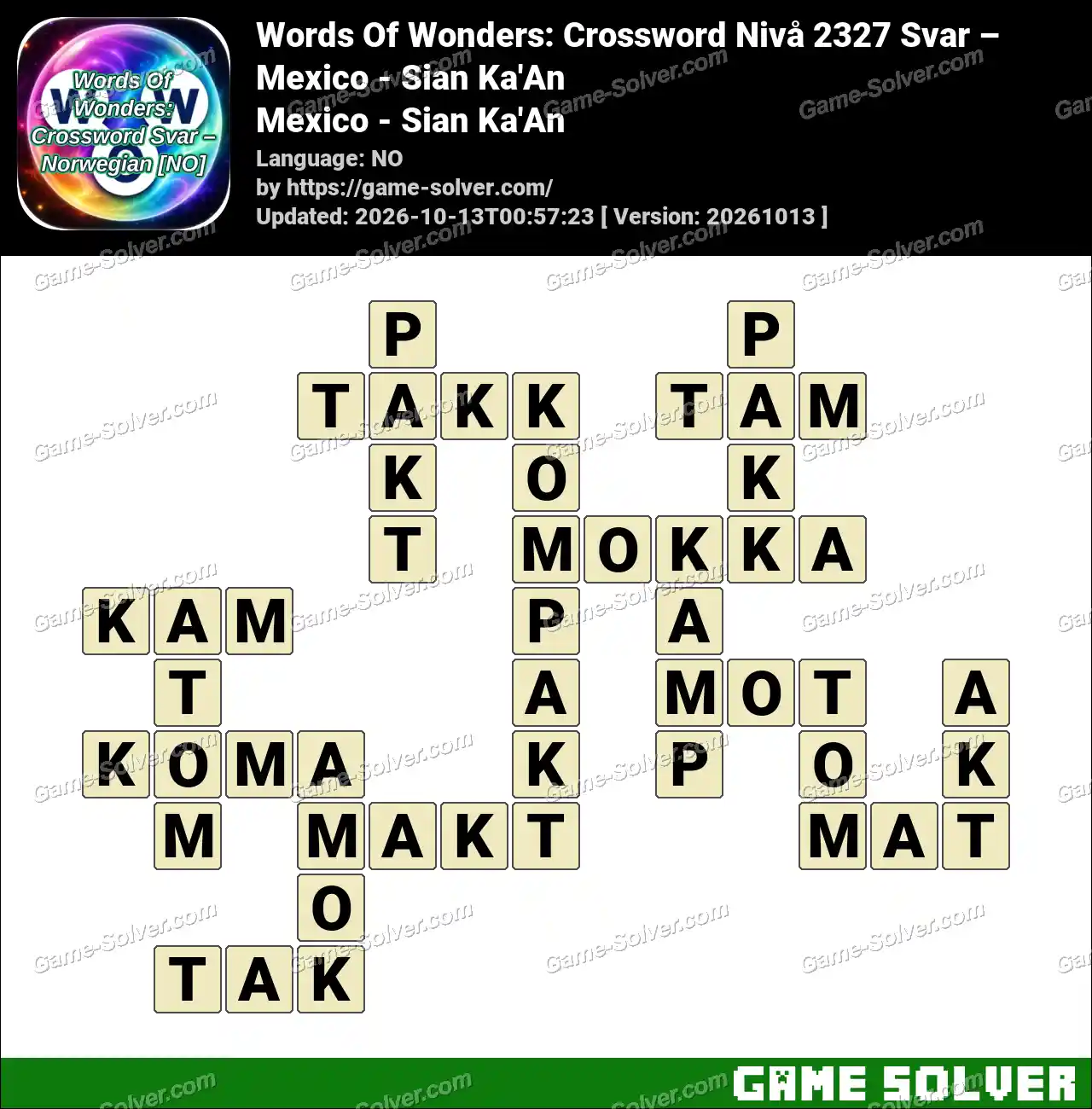 Words Of Wonders: Crossword Nivå 2327 Svar – Mexico – Sian Ka’An